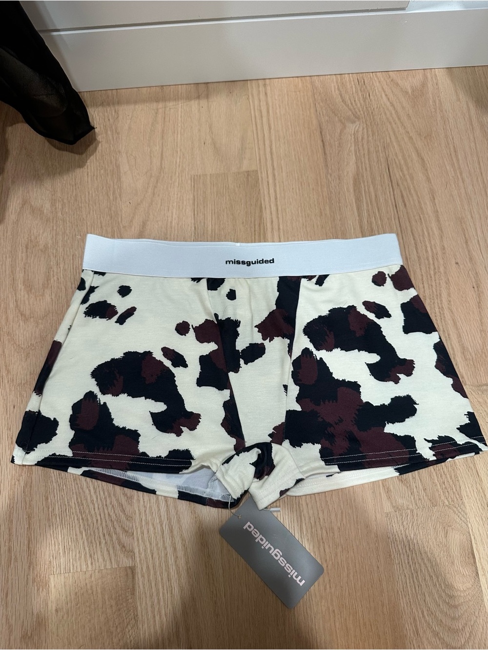 Missguided Cream Leopard-Style Bike Shorts with Black & Brown Spots